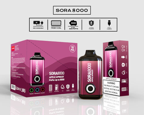 소라 8000 펌프 일회용 Ecig 650mah C형 재충전 14ml 미리 채워진 주스