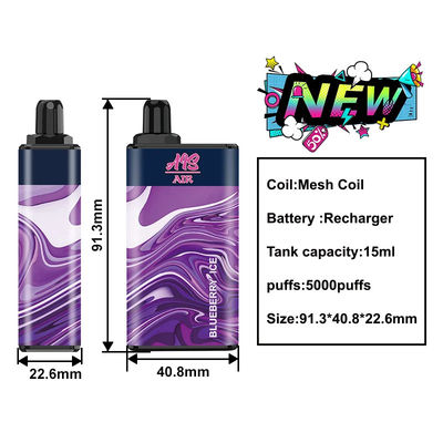 AIS 공기 5000 재충전용 Vape 펜 소금 니코틴 처분할 수 있는 펜 75g