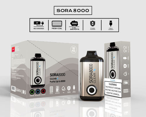 소라 8000 파프 재충전 가능한 E 담배 믹스 과일 플라버스 일회용vape 펜