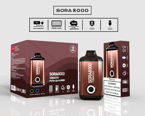 14ml 8000마일 선충기 일회용 배프 담배 Sora 650mah C형 재충전