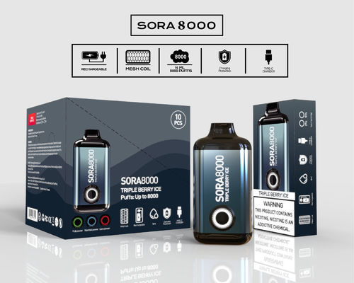 14ml 8000마일 선충기 일회용 배프 담배 Sora 650mah C형 재충전