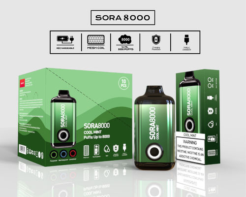 14ml 미리 채워진 유액 0mg/20mg/50mg 일회용 상자 큰 펄프 vape Sora 8000 펄프