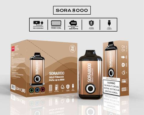 14ml 8000마일 선충기 일회용 배프 담배 Sora 650mah C형 재충전
