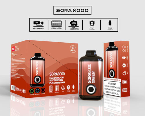 소라 8000 펌프 일회용 배포 포드 24 과일 맛 650mAh 타입 C 재충전