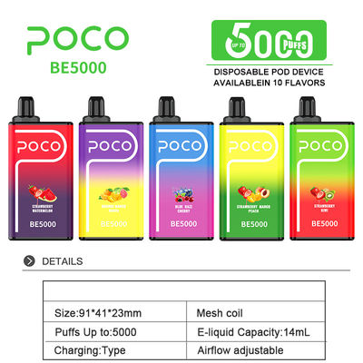 POCO BE5000 펌프 50mg 니코틴 일회용 바이프 14ml 미리 채워진 유액 1200mAh