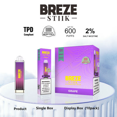 600Puffs 디스플레이 상자에서 Vaping 경험에 2% 니크를 가진 일회용 Vape 펜