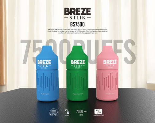 BREZE STIIK BS7500 일회용vape 16ml 배터리 표시기 액체 표시기