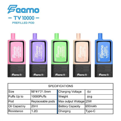 20ml 카트리지 용량 높은 펌프 일회용 배프 톱 포일 및 메시 코일