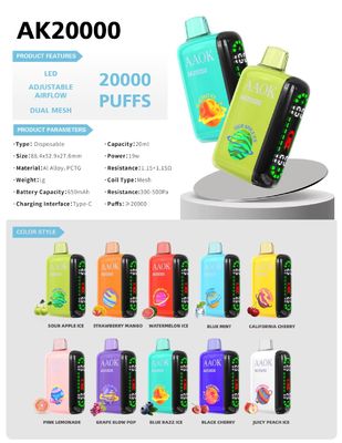 기크 바 플러스 AKKOK 20000puffs 스크린 프린팅 로고와 함께 일회용 Vape 펜