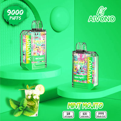 650mAh 0%/2%/3%5% 니코틴 사전 충전 일회용 바이프 9000 펌프